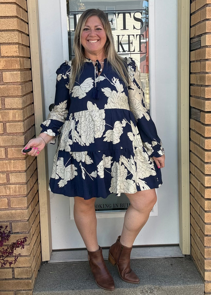Midnight Bloom Tiered Mini Dress