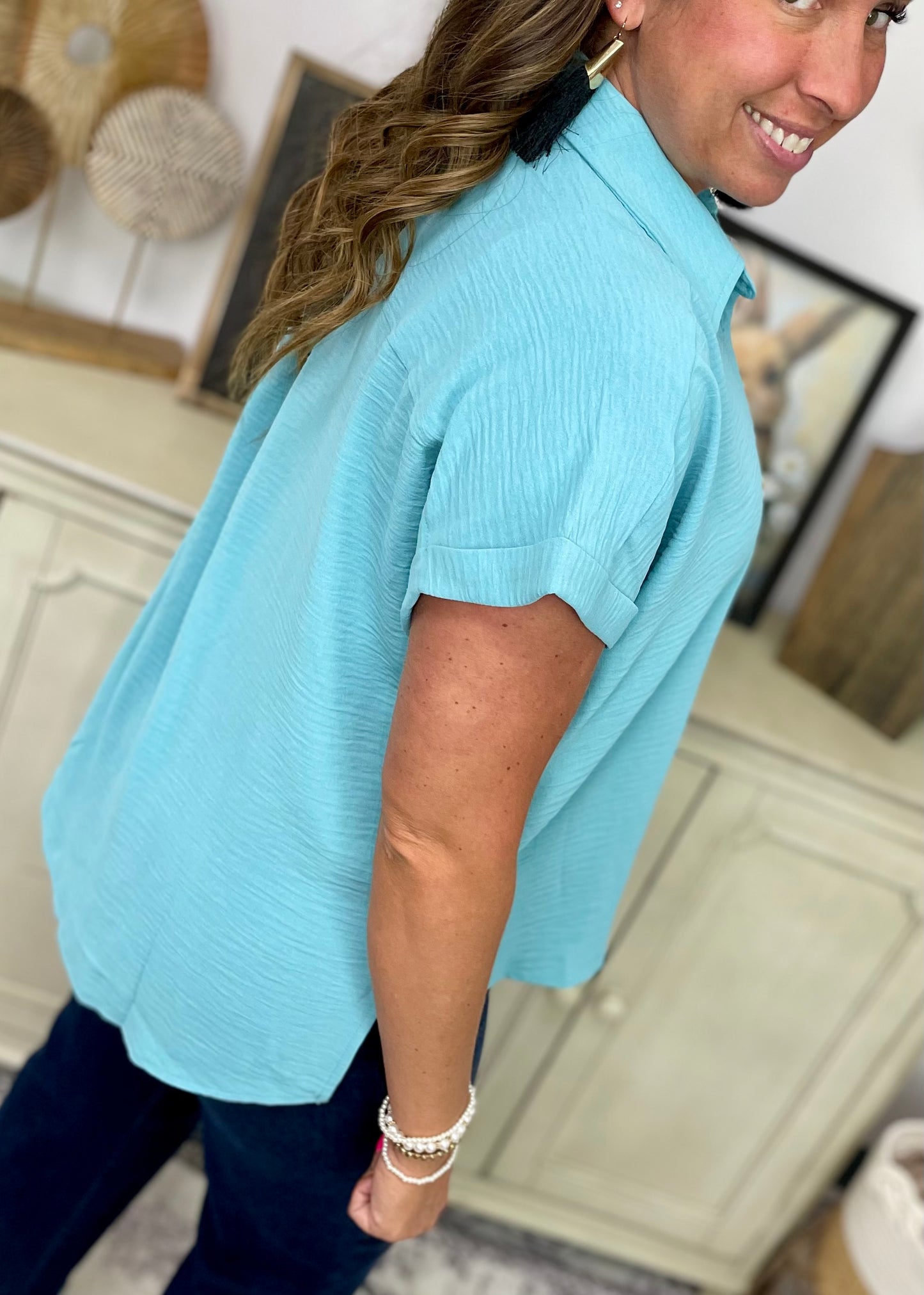 Teal Sunlit Breeze Button Down Top