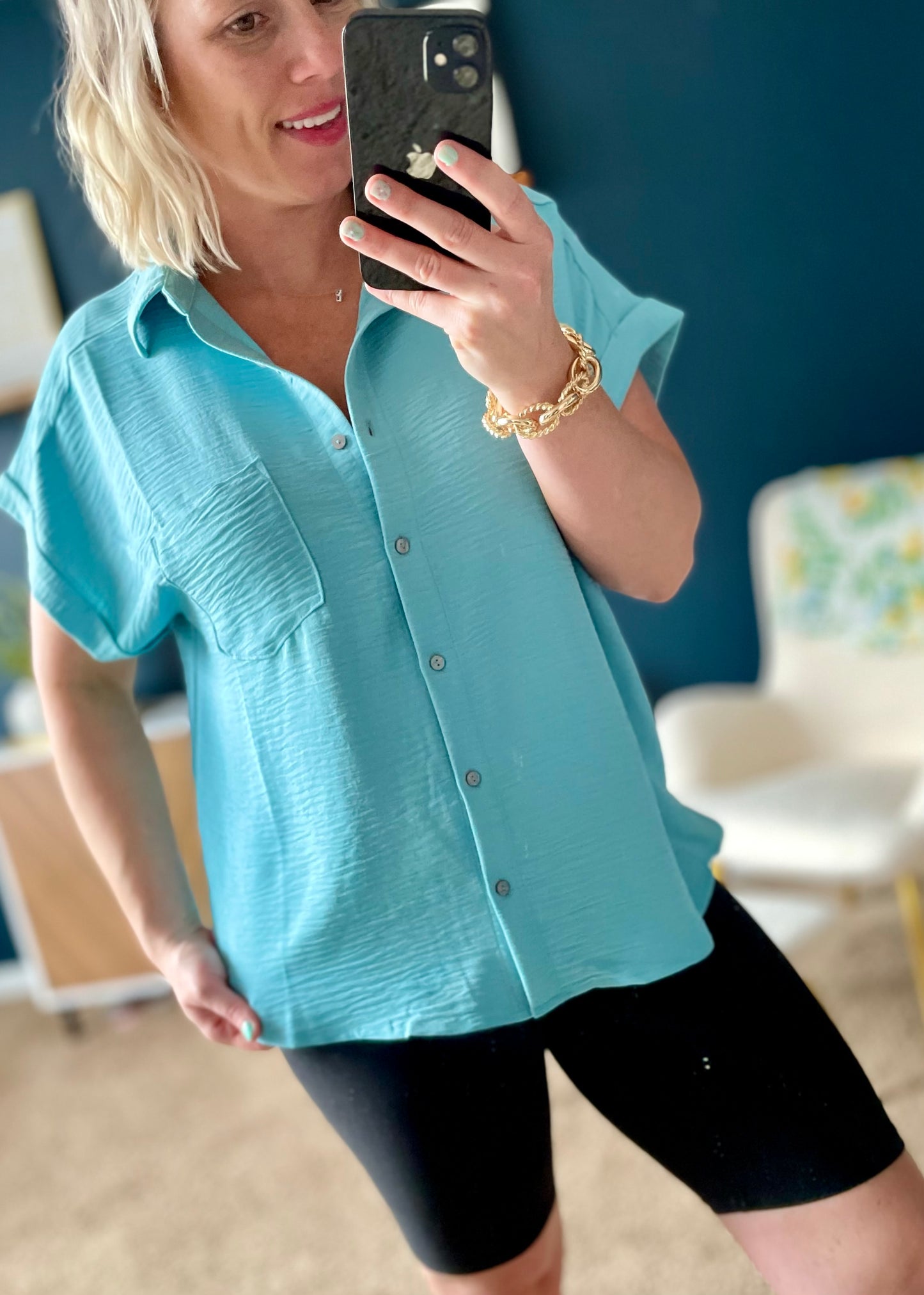 Teal Sunlit Breeze Button Down Top