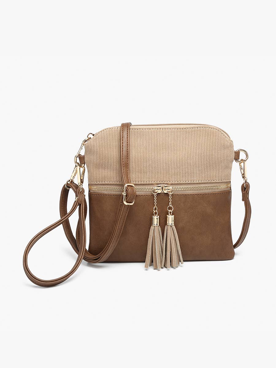Khaki/Brown - Tara Corduroy Dual Zip Crossbody (M1785CORD)