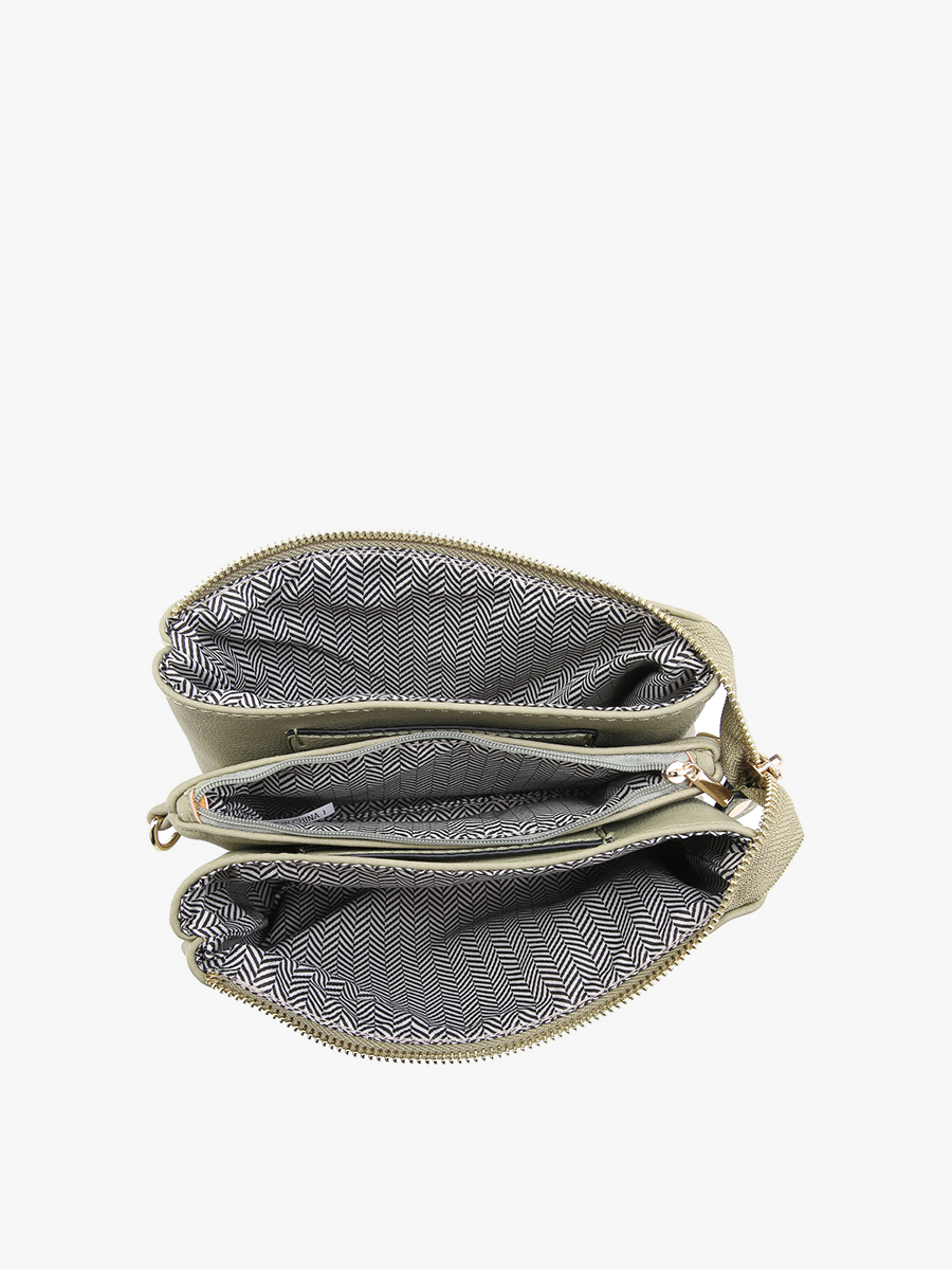 Riley Plaid 3 Compartment Crossbody/Wristlet: Black/White