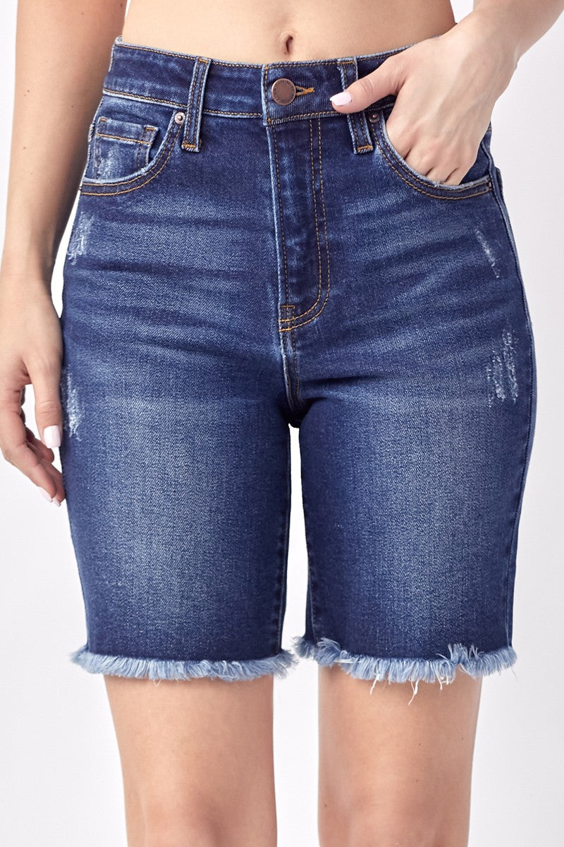 RISEN HIGH RISE FRAYED HEM BERMUDA SHORTS - RDS1224