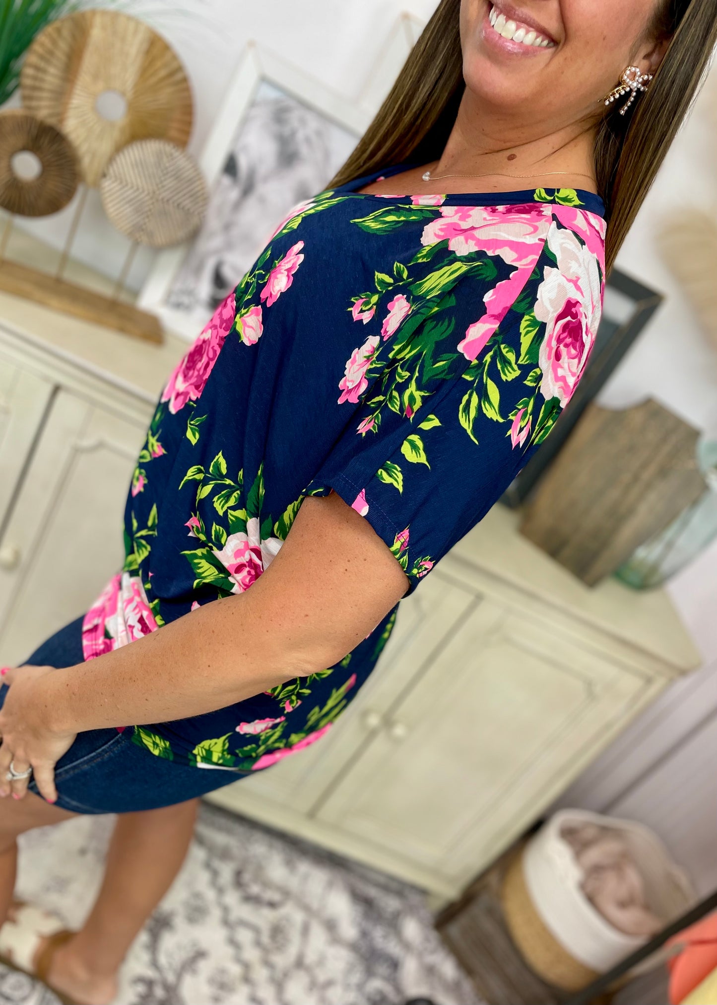 Dolman Sleeve Navy Floral Top