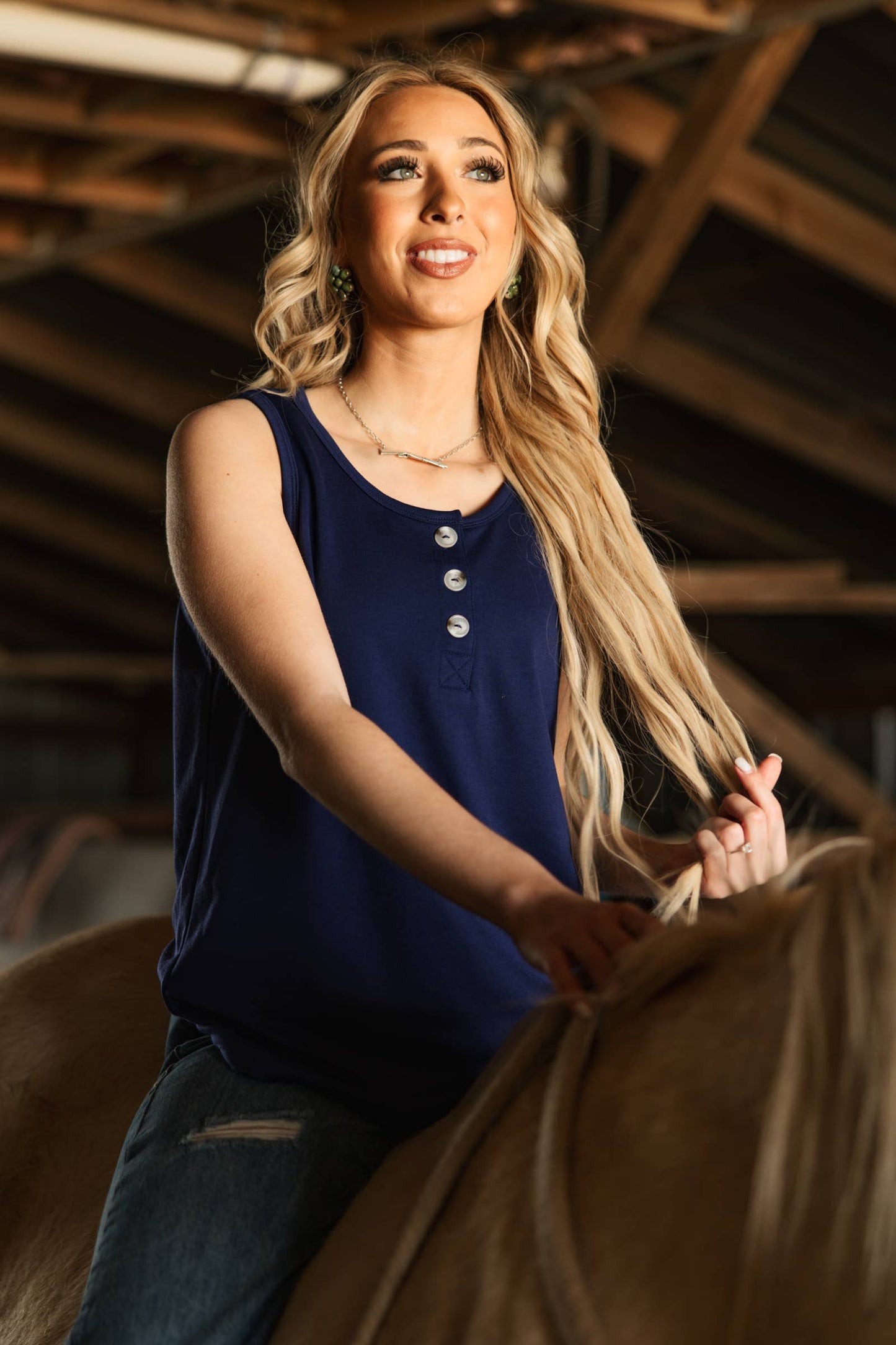 Front Button Detail Terry Cloth Tank Top: LILAC