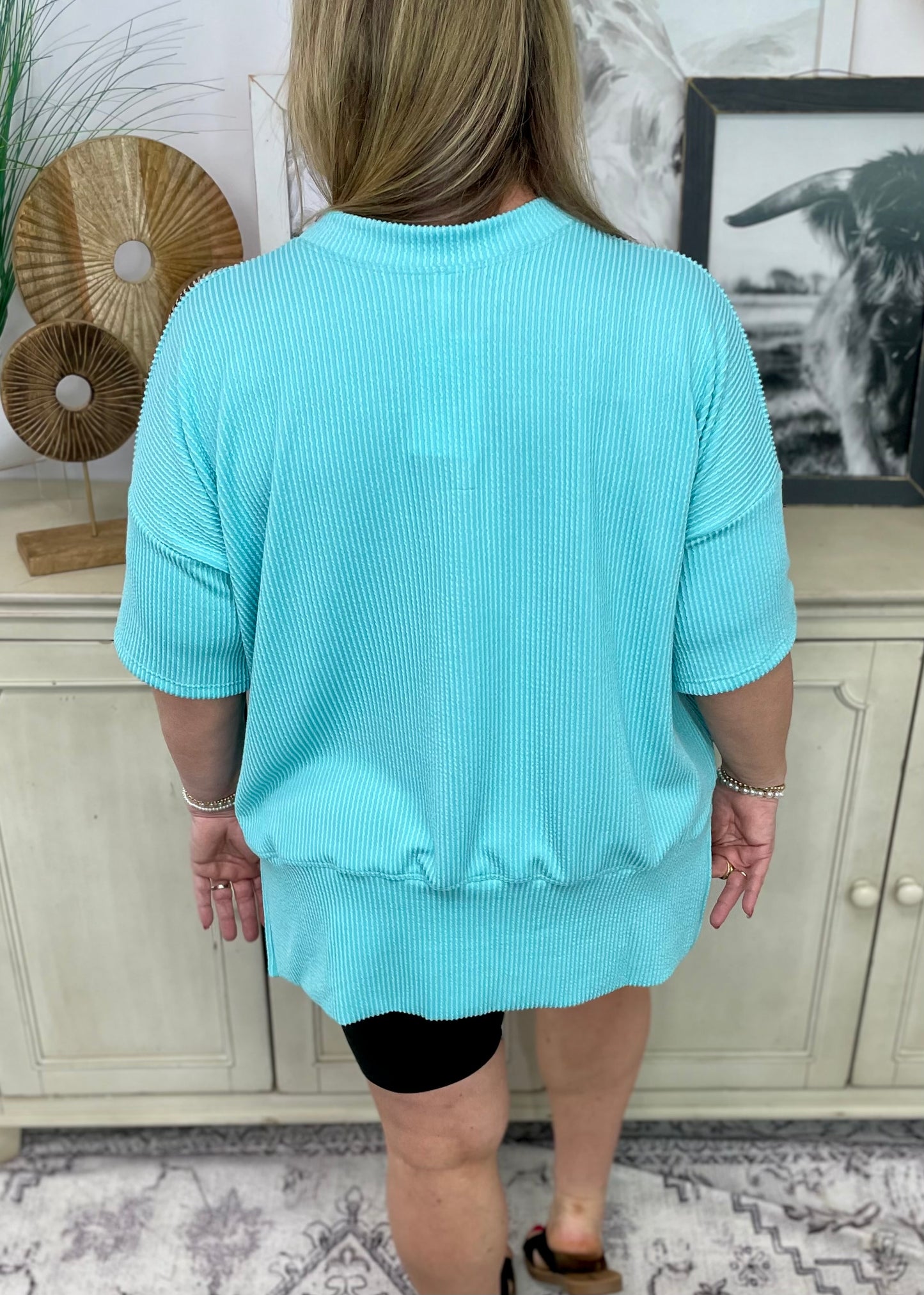 Sapphire - Short Sleeve Oversized Ribbed Knit Top