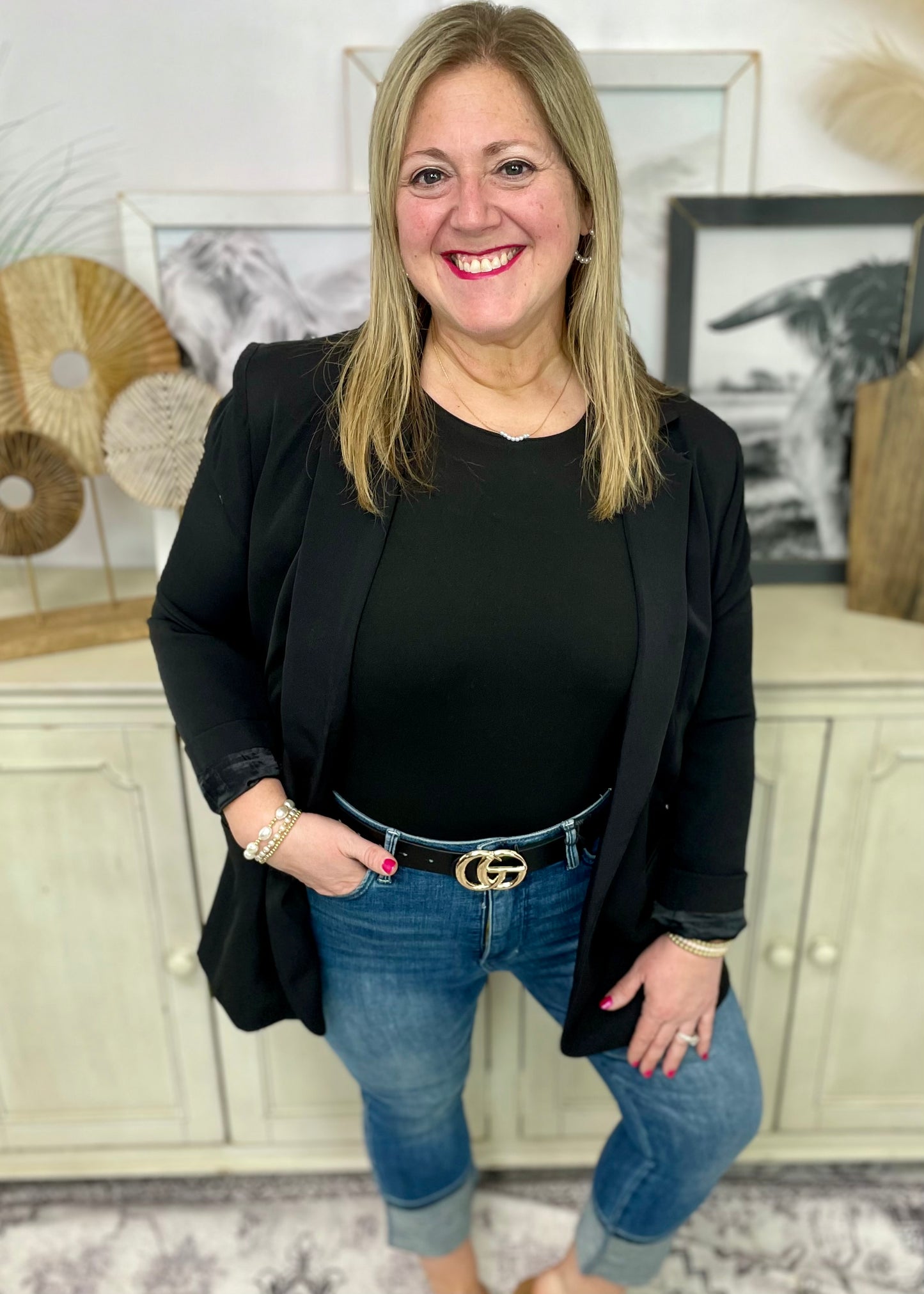 Classic Black Open Front Blazer