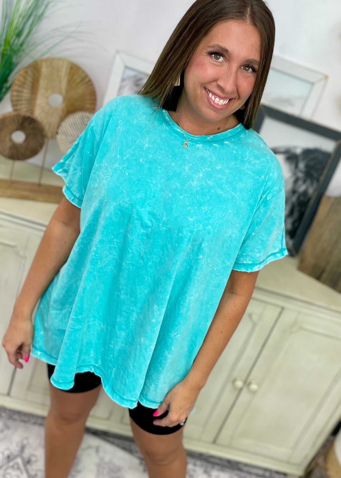 Turquoise Crinkle Wash Tee