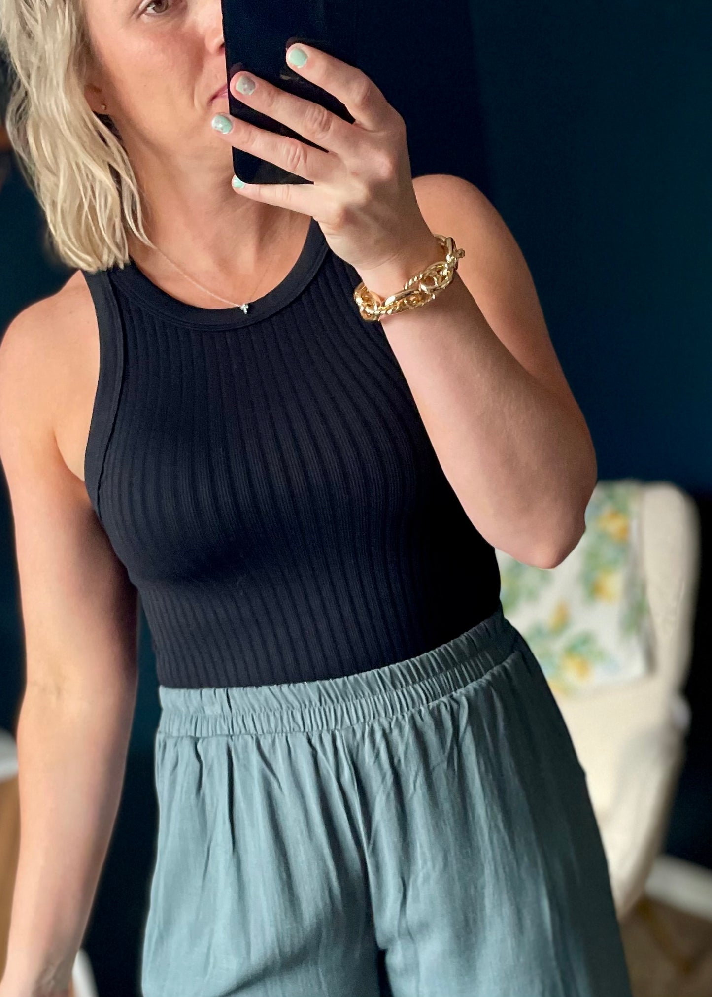 Black Ribbed Tank Top