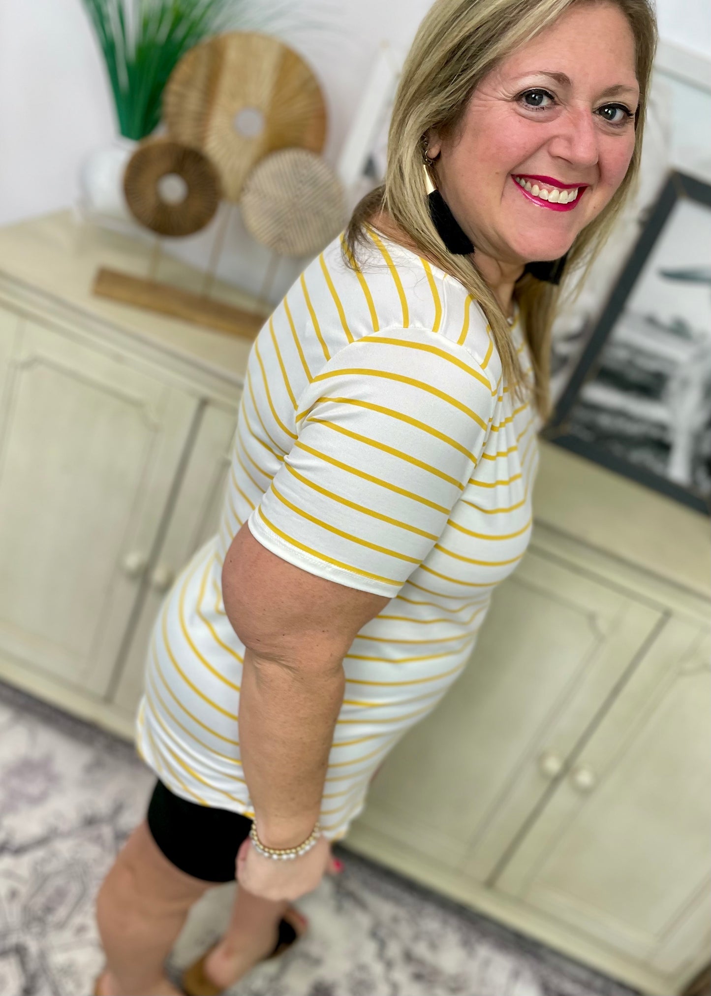 Yellow Stripe Boat Neck Top