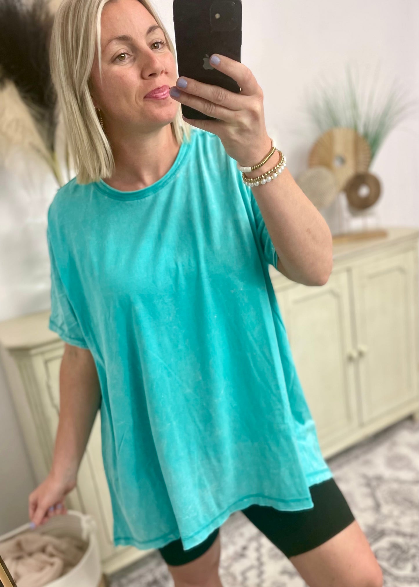 Turquoise Crinkle Wash Tee