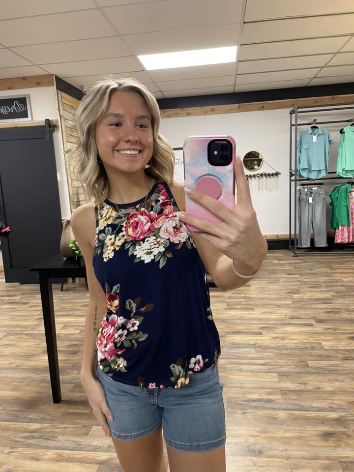 Navy Floral Halter Neck Tank