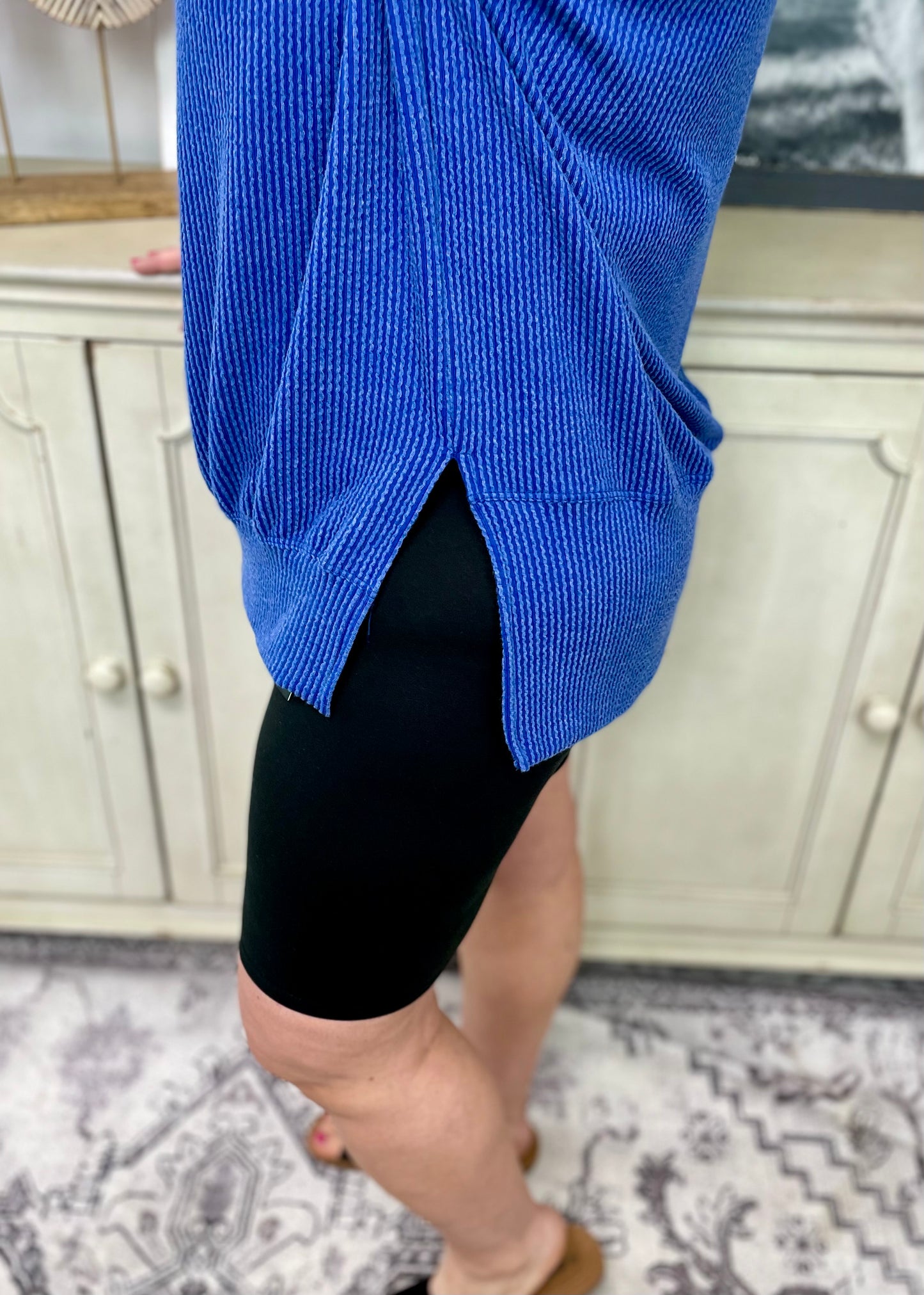 Royal Blue - Short Sleeve Oversized Ribbed Knit Top