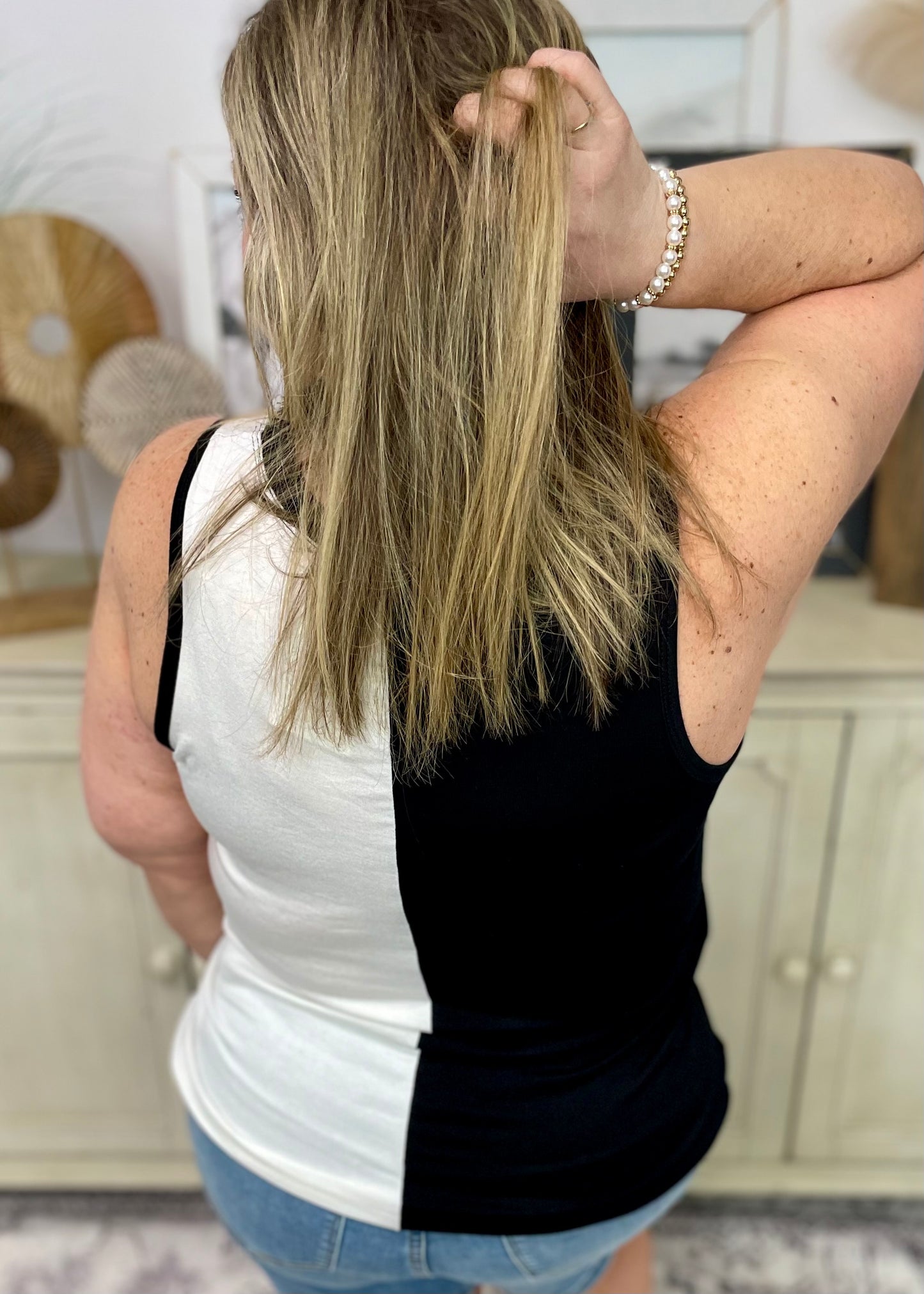 Ebony & Ivory V Neck Sleeveless Top