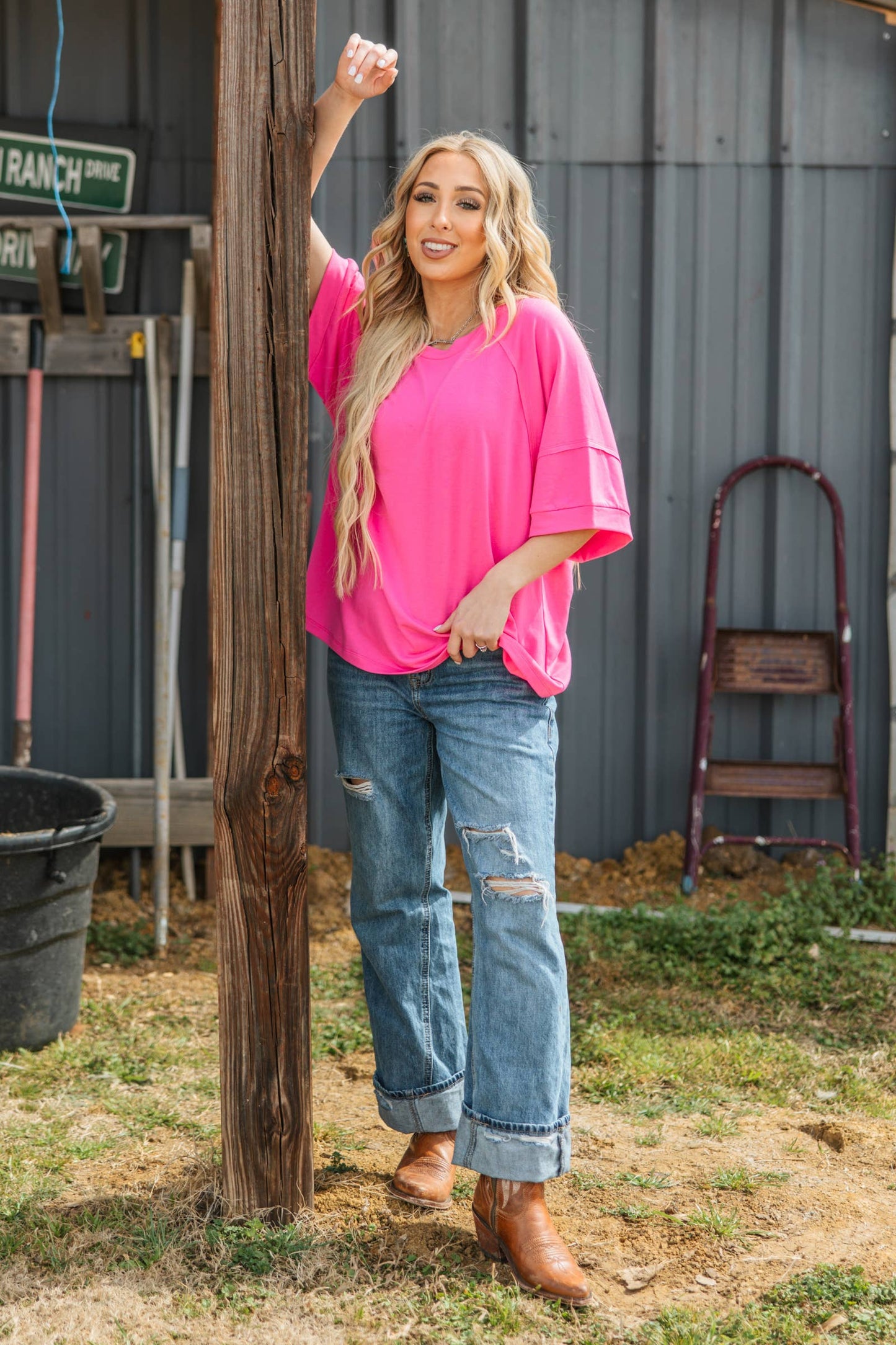 Oversized Relaxed Fit Terry Top: KELLY GREEN