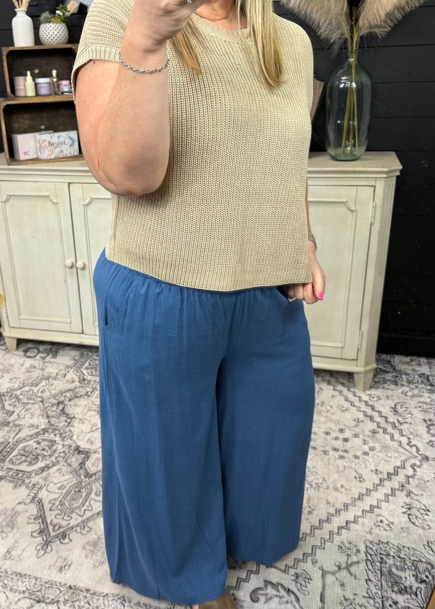 CREW NECK SHORT SLEEVE CROCHET KNIT PULLOVER