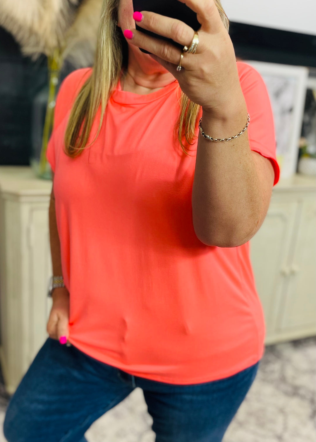 Bright Coral Short Sleeve Basic Tee