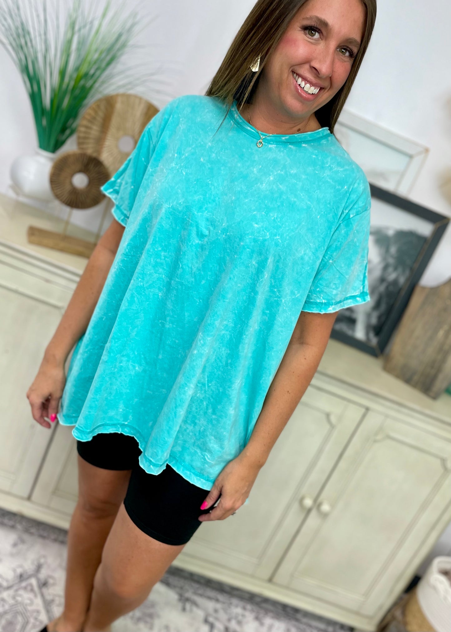 Turquoise Crinkle Wash Tee