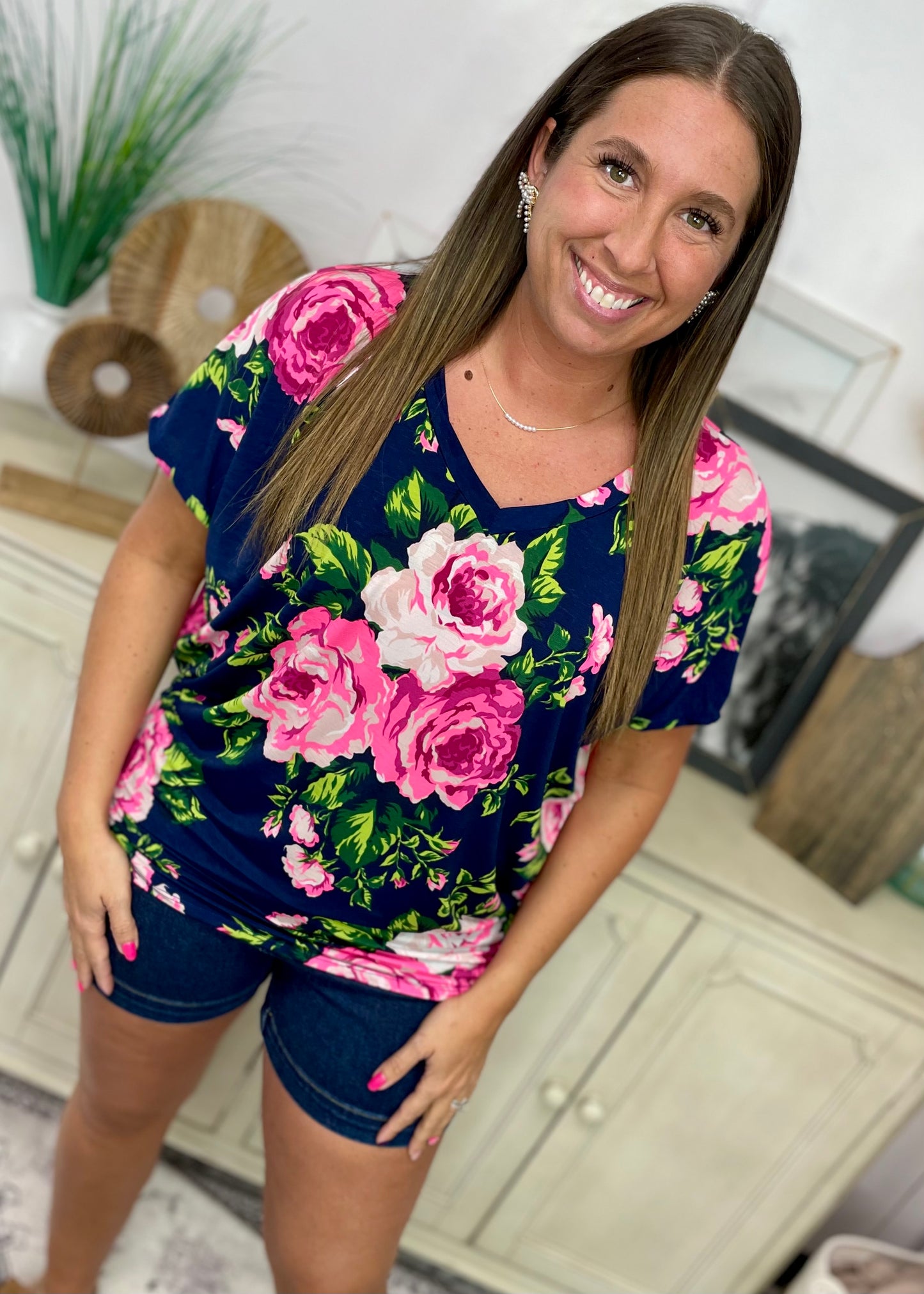 Dolman Sleeve Navy Floral Top