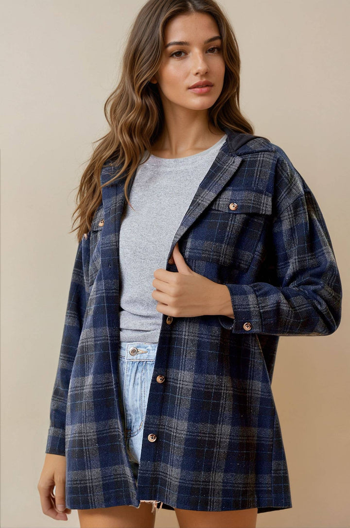Midnight Campfire Plaid Hooded Jacket