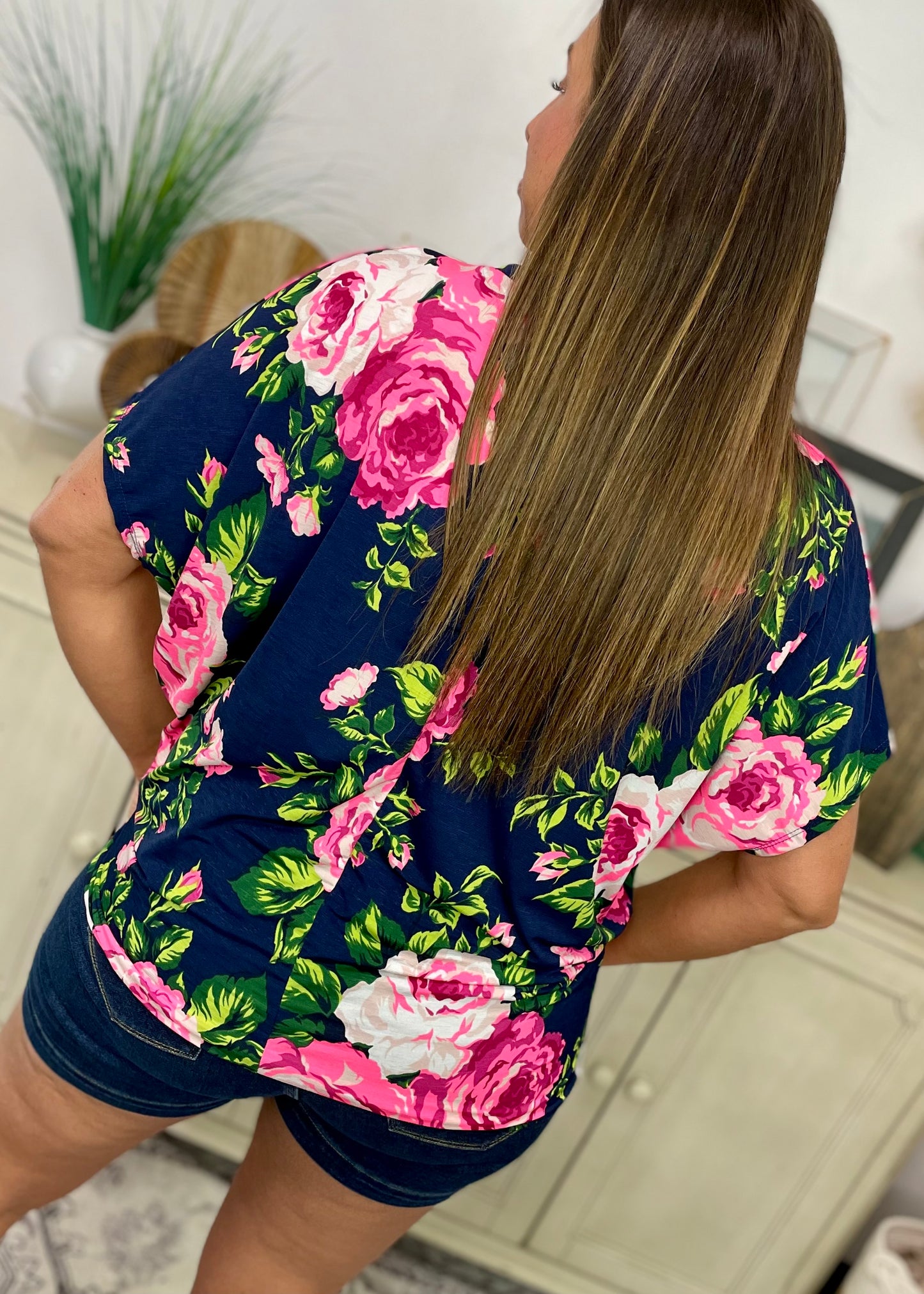 Dolman Sleeve Navy Floral Top