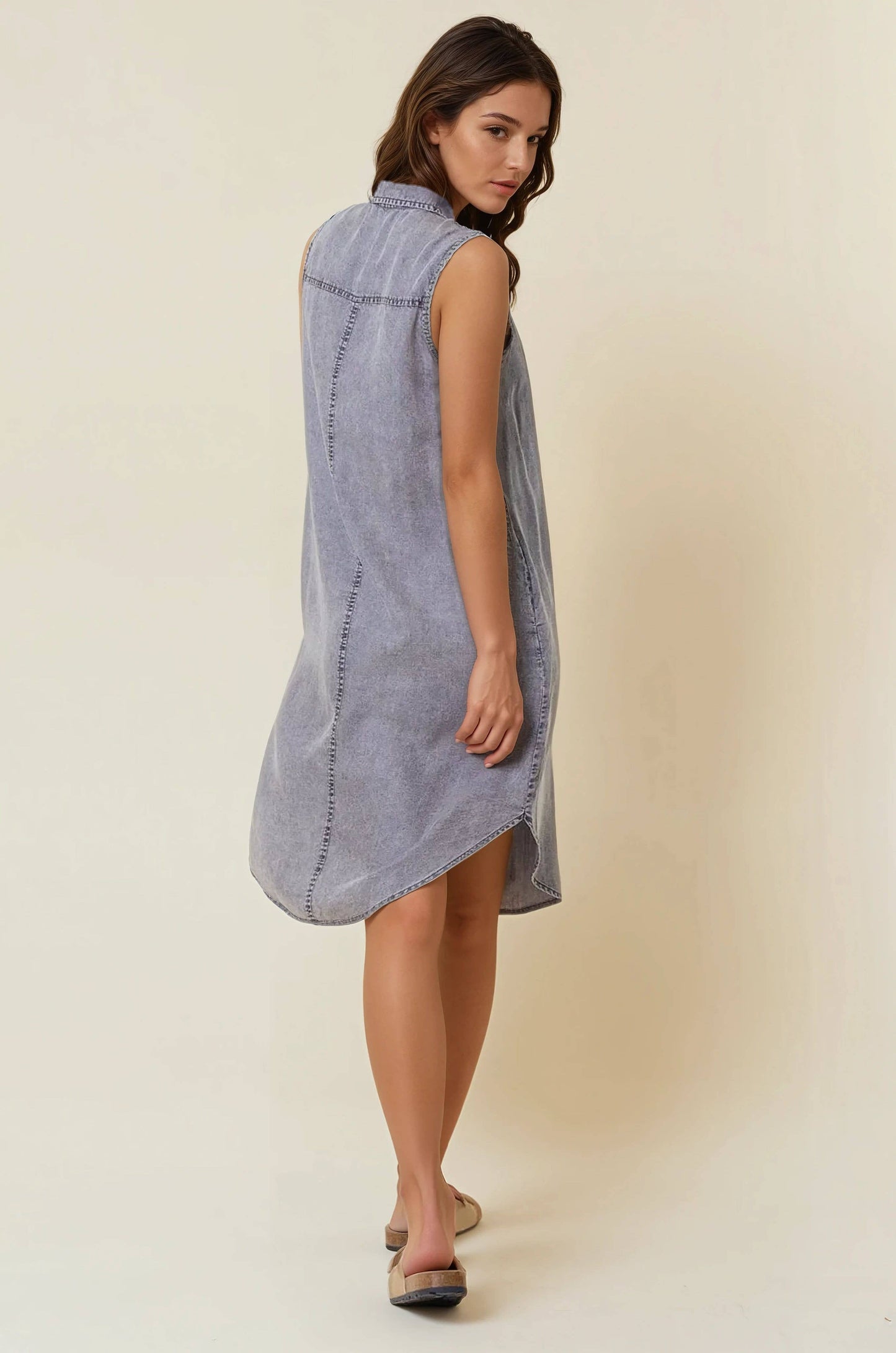 SLEEVELESS TENCEL DENIM SHIRT DRESS
