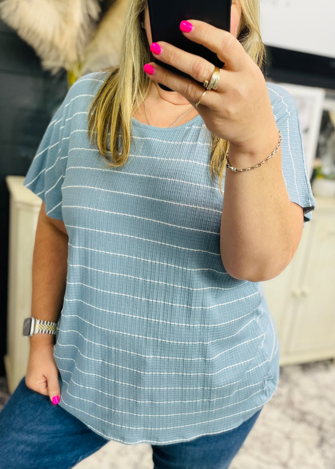 Blue and White Stripe Tunic Top