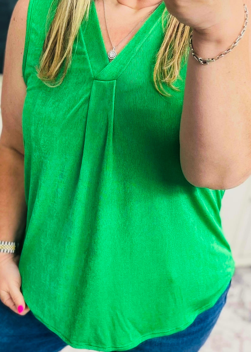 Green Deep V Sleeveless Top