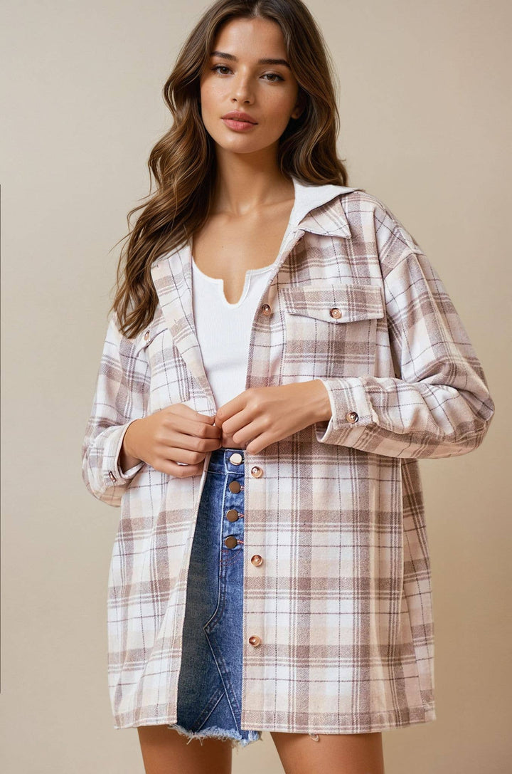 Beige Campfire Plaid Hooded Jacket