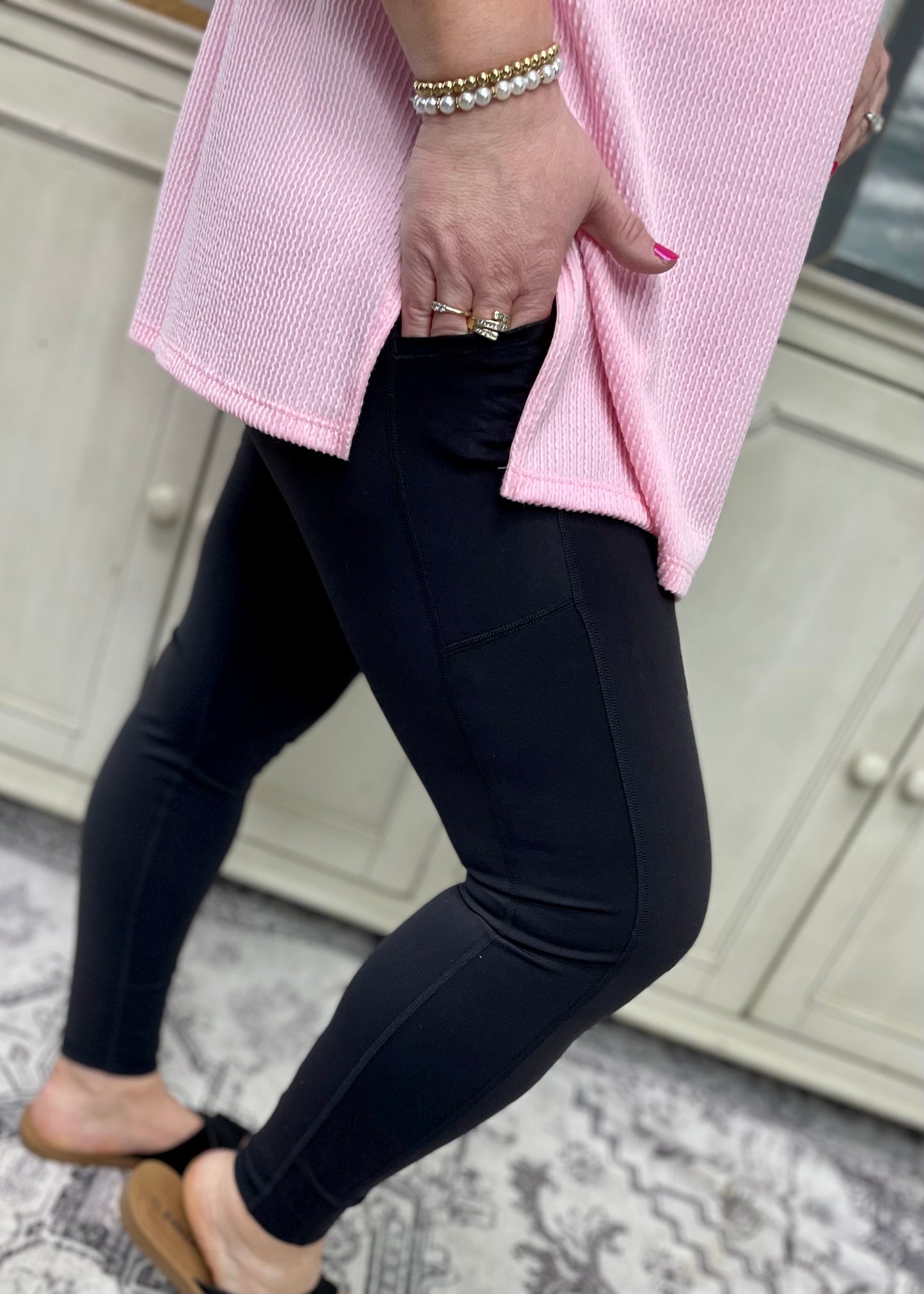 Black - High Waist Leggings with Side Pockets
