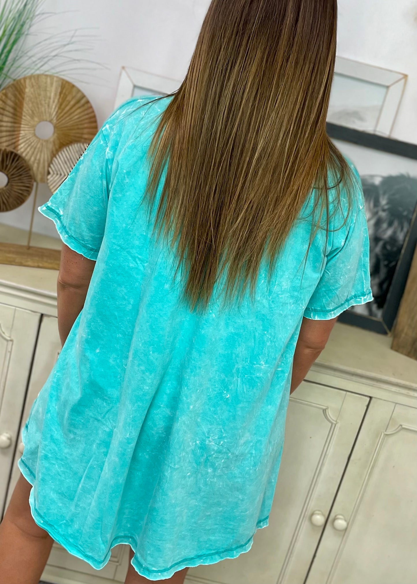 Turquoise Crinkle Wash Tee