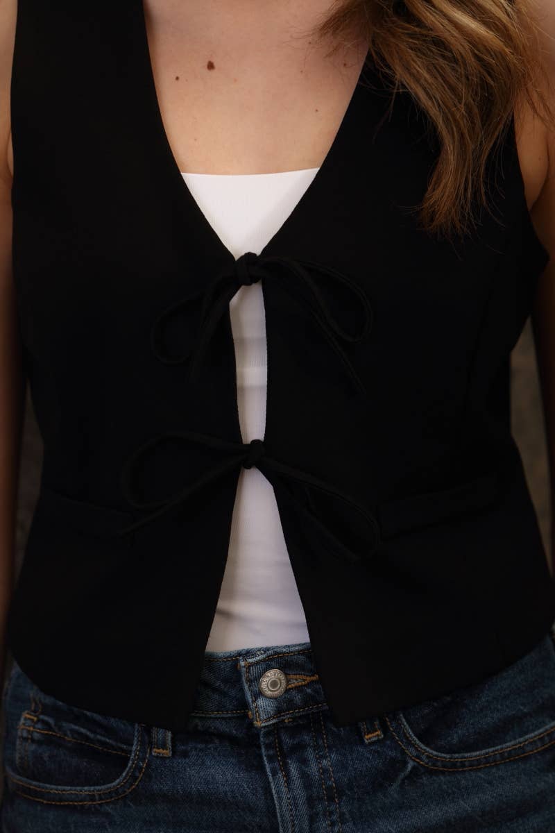 Ponte Bow Tie Front Lined Vest: Black