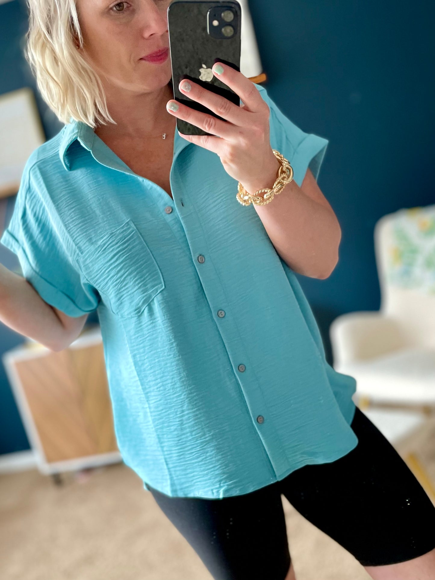 Teal Sunlit Breeze Button Down Top