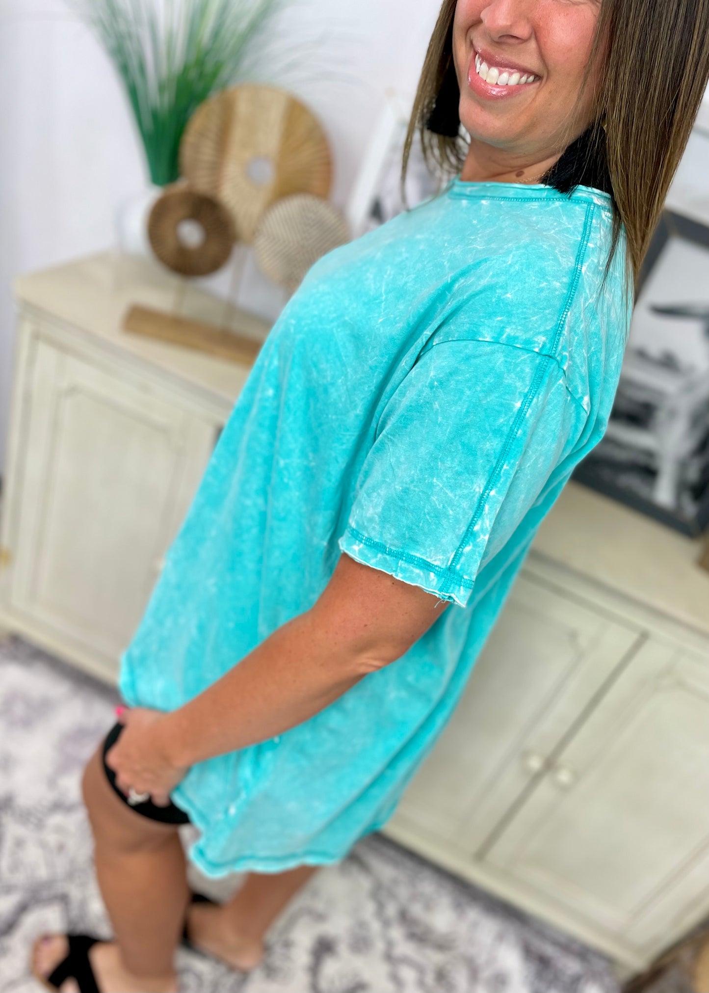 Turquoise Crinkle Wash Tee