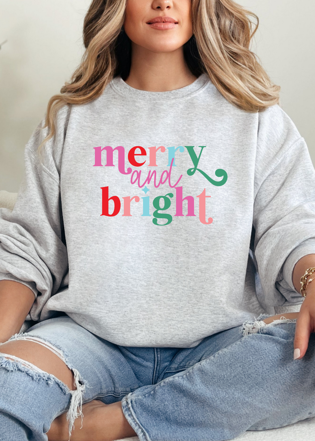 RETRO MERRY + BRIGHT TEE OR CREWNECK