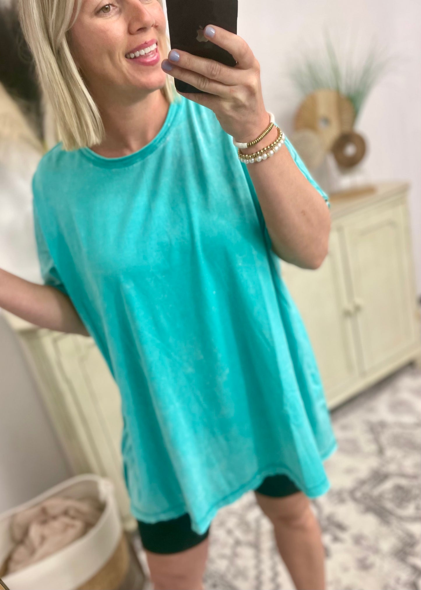Turquoise Crinkle Wash Tee