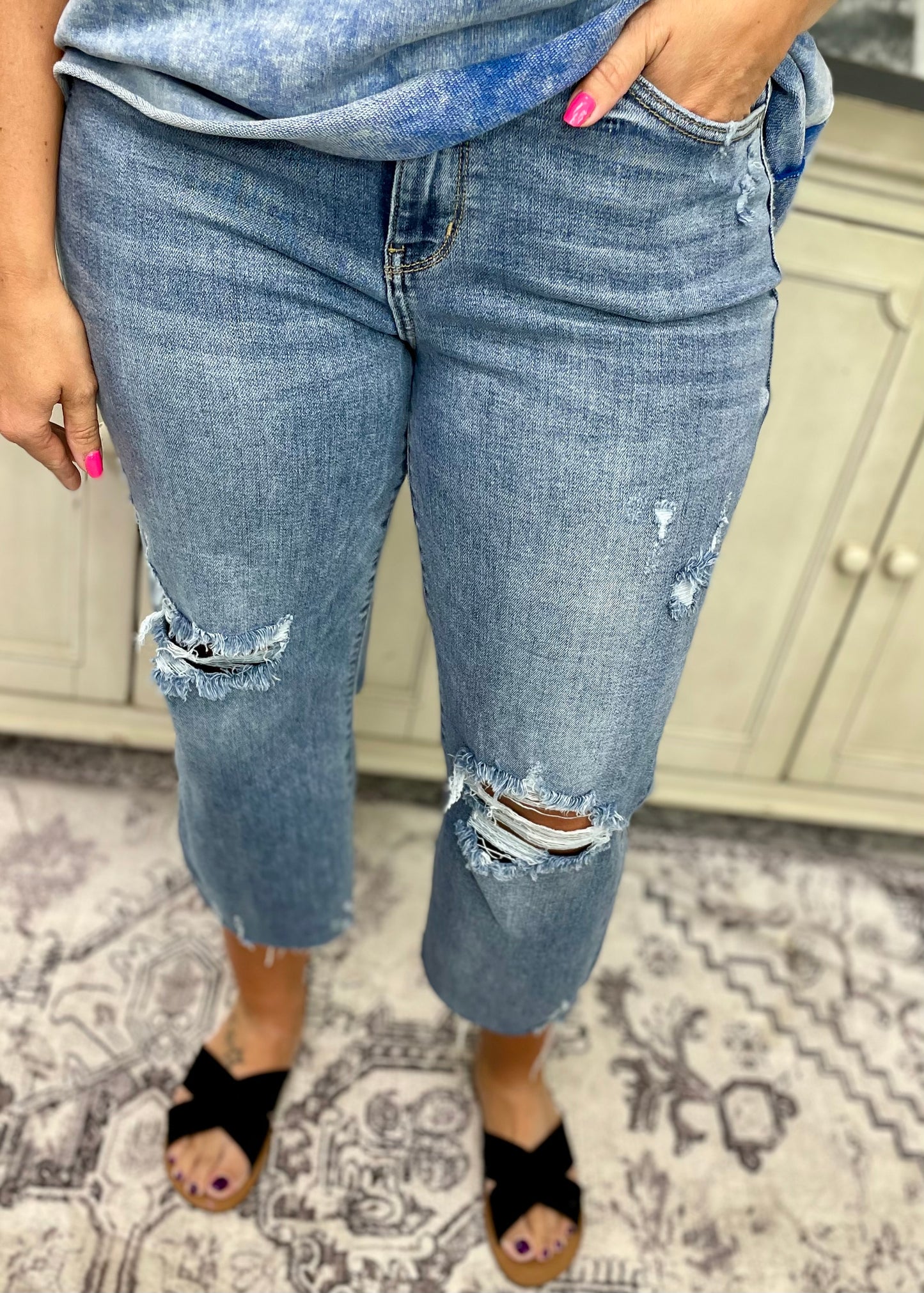 Judy Blue JB82256 - High Rise Distressed Wide Leg Crop