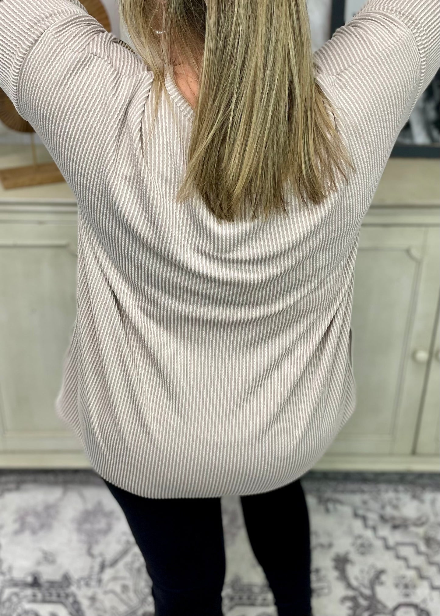 Sand - V Neck Oversized Ribbed Knit Top