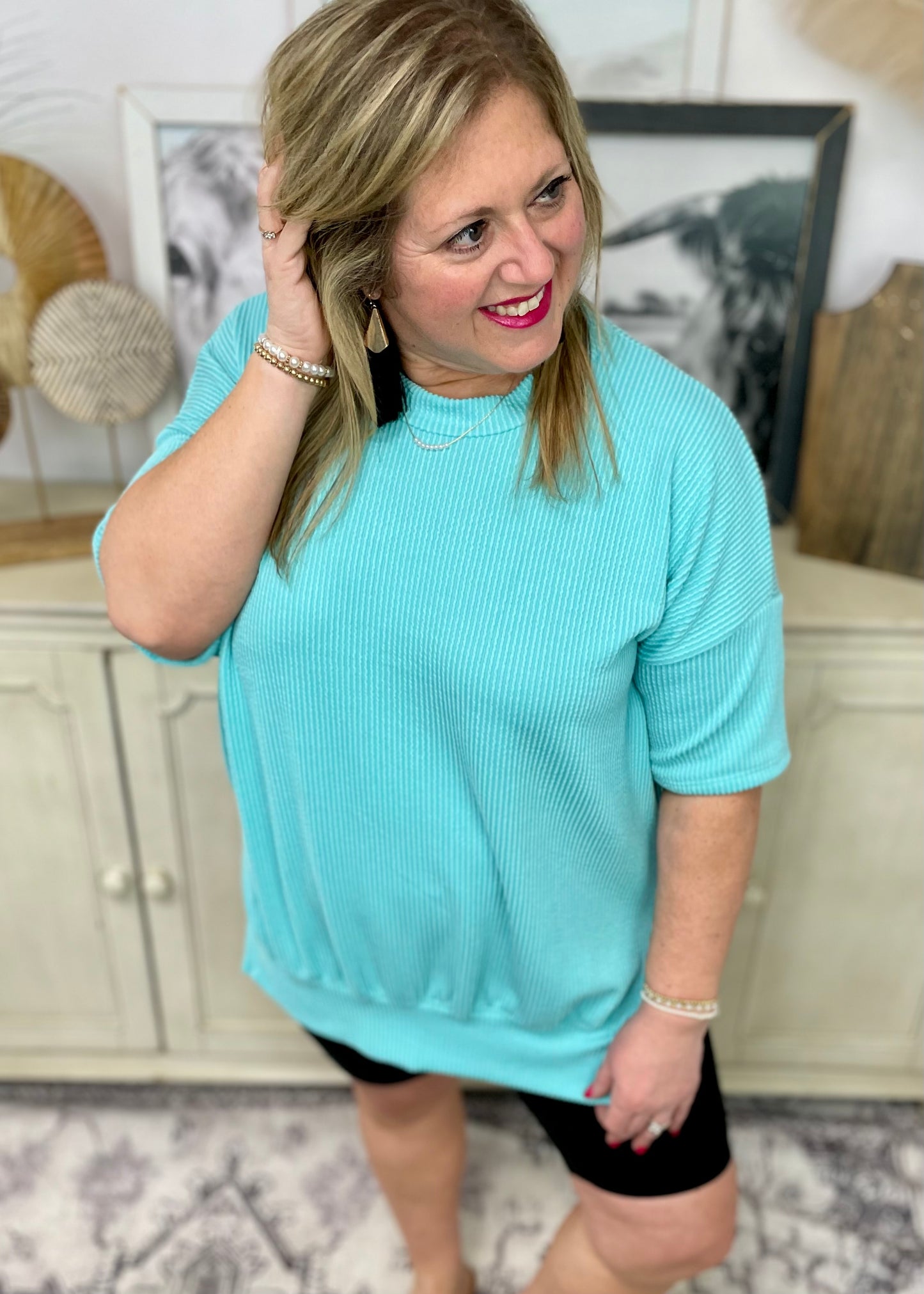 Sapphire - Short Sleeve Oversized Ribbed Knit Top