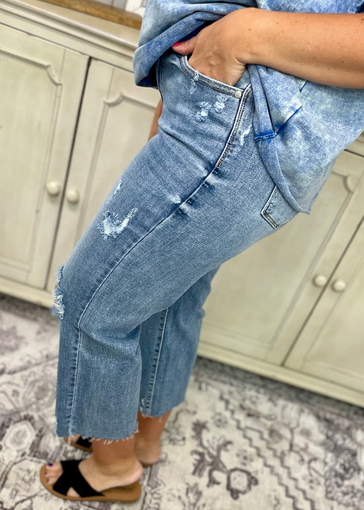 Judy Blue JB82256 - High Rise Distressed Wide Leg Crop