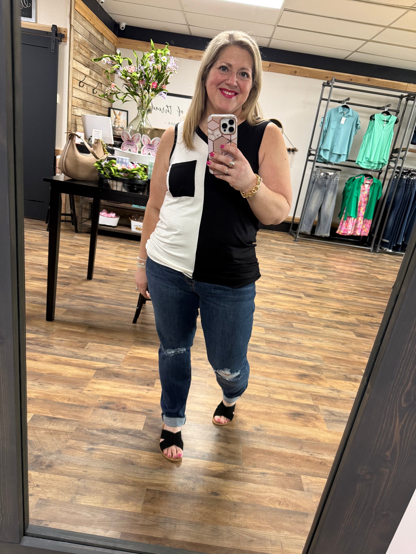 Ebony & Ivory V Neck Sleeveless Top