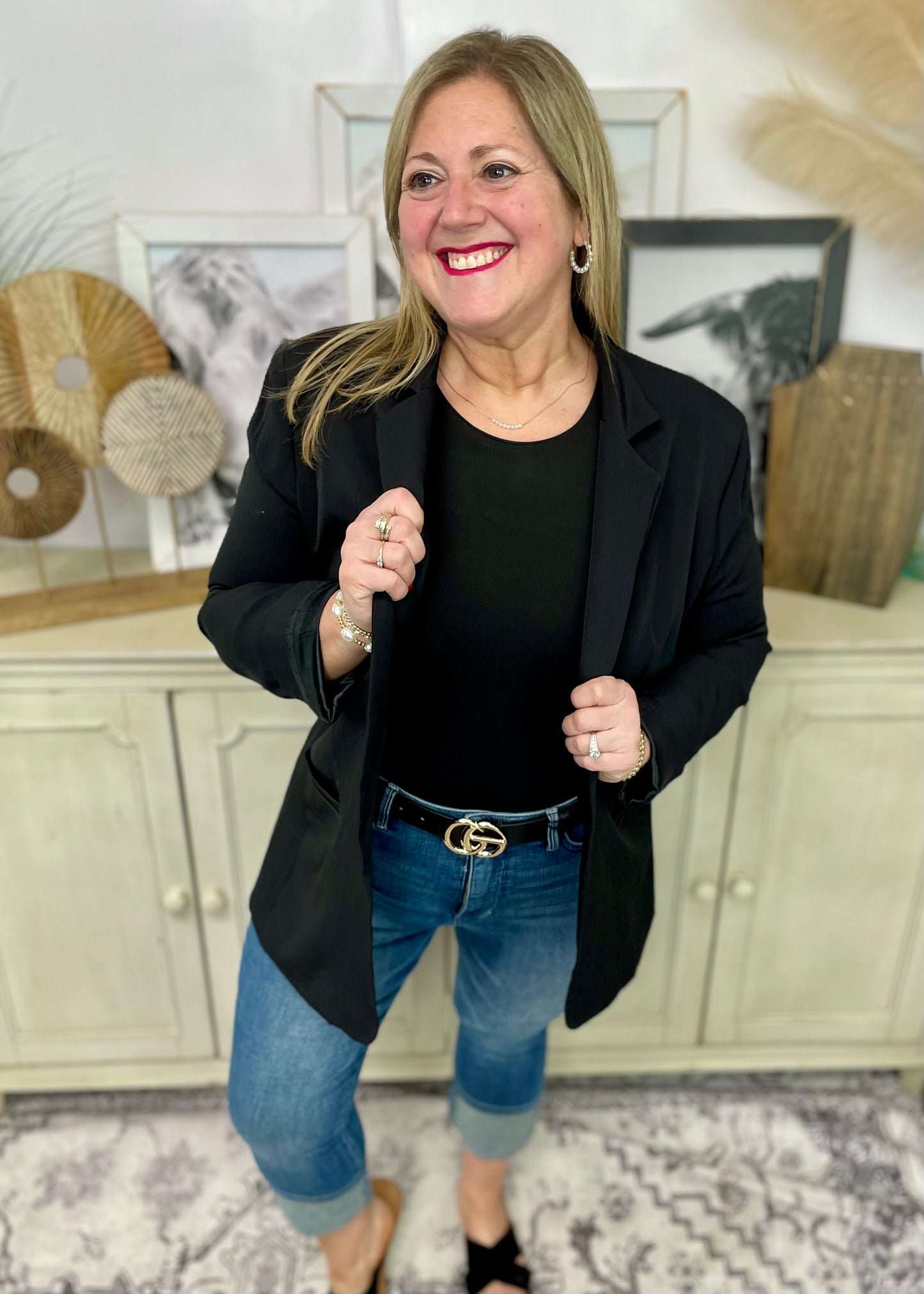 Classic Black Open Front Blazer