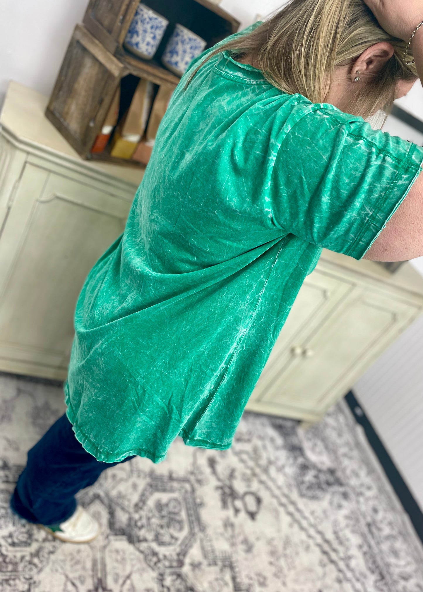 Kelly Green Crinkle Wash Tee
