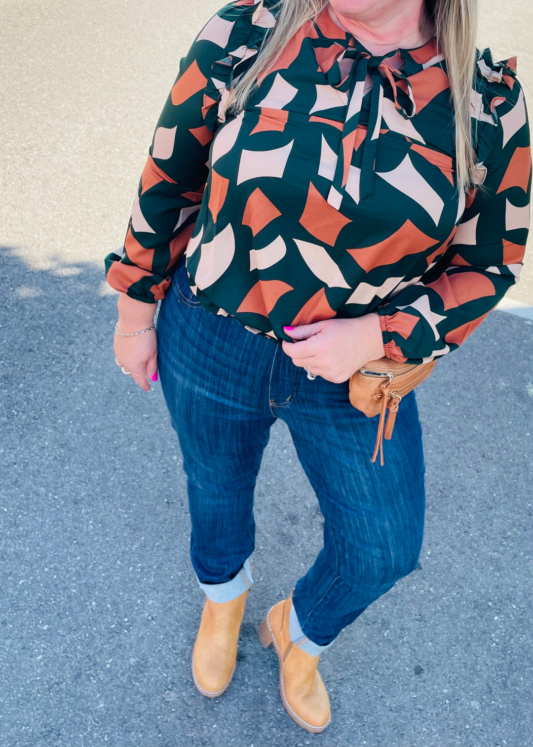 Abstract Print Tie Neck Blouse