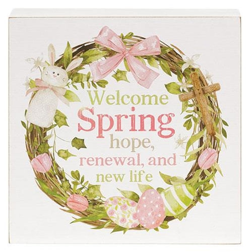 Welcome Spring Box Sign