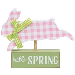 Pink and White Buffalo Check Bunny on Hello Spring Sitter