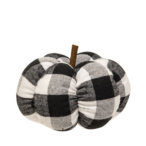 Black & White Buffalo Check Stuffed Felt Pumpkin 6.5"