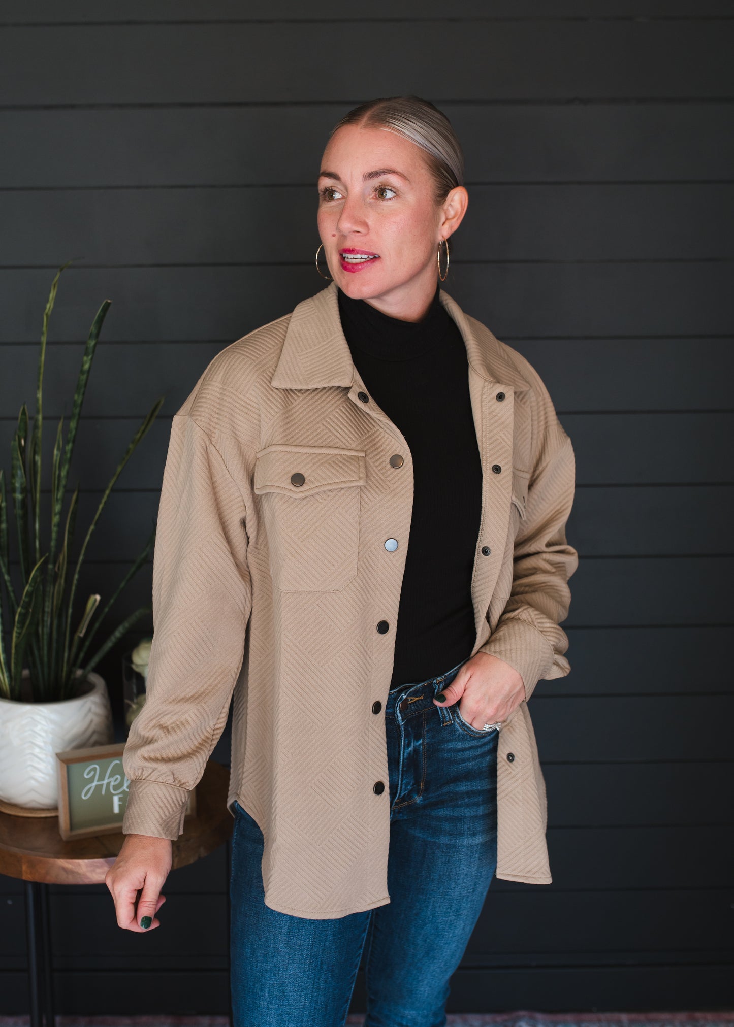 Lattice Texture Pockets Button Up Shacket - PREORDER