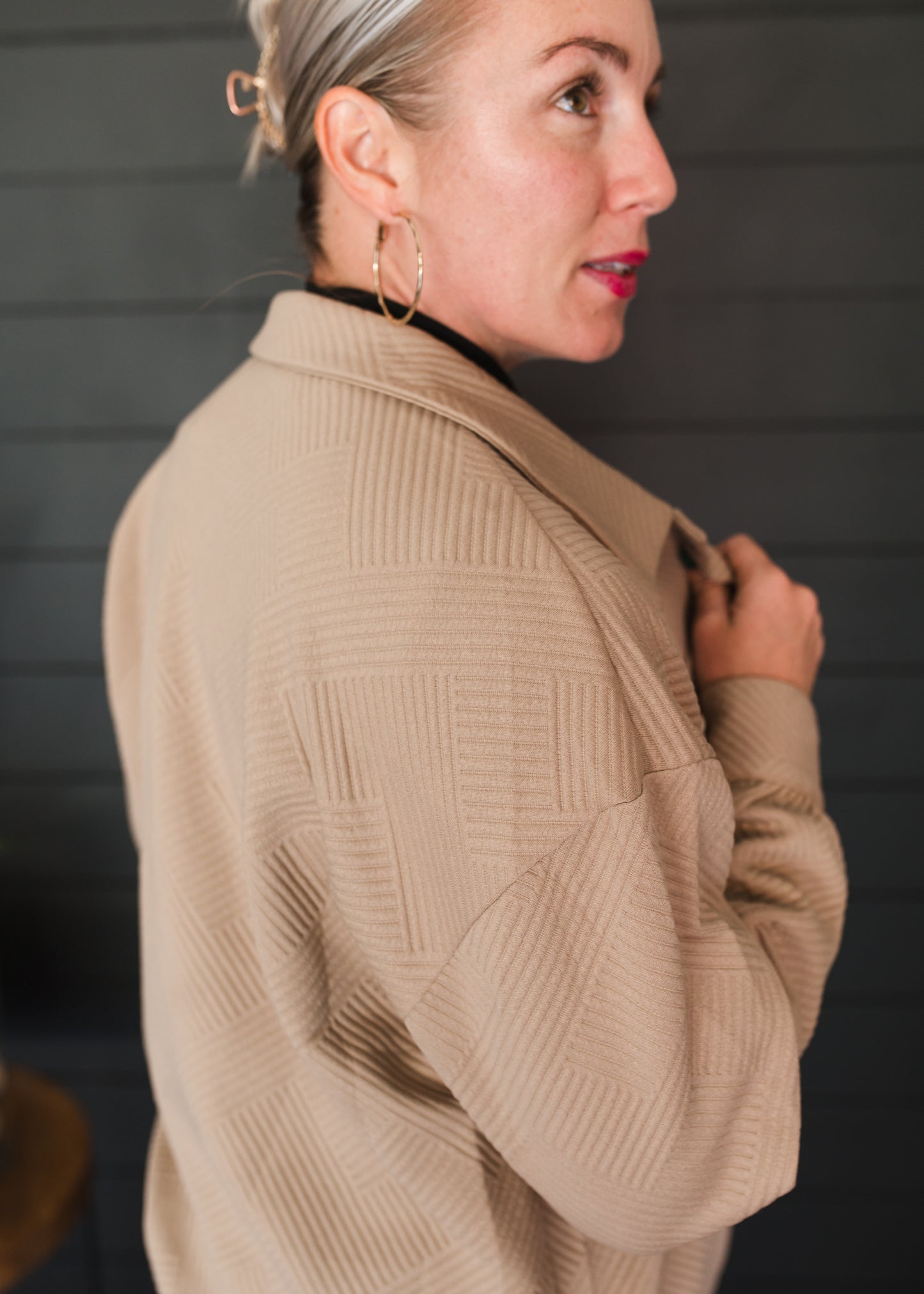 Lattice Texture Pockets Button Up Shacket - PREORDER