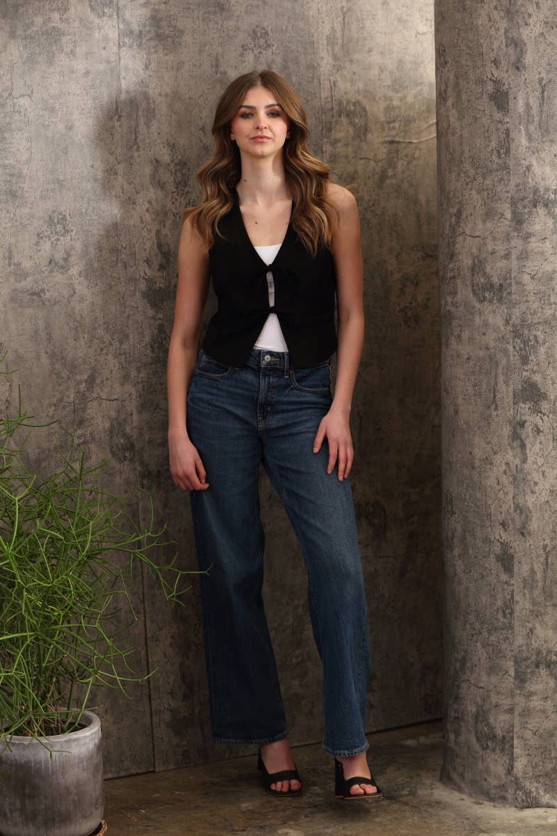 Ponte Bow Tie Front Lined Vest: Black
