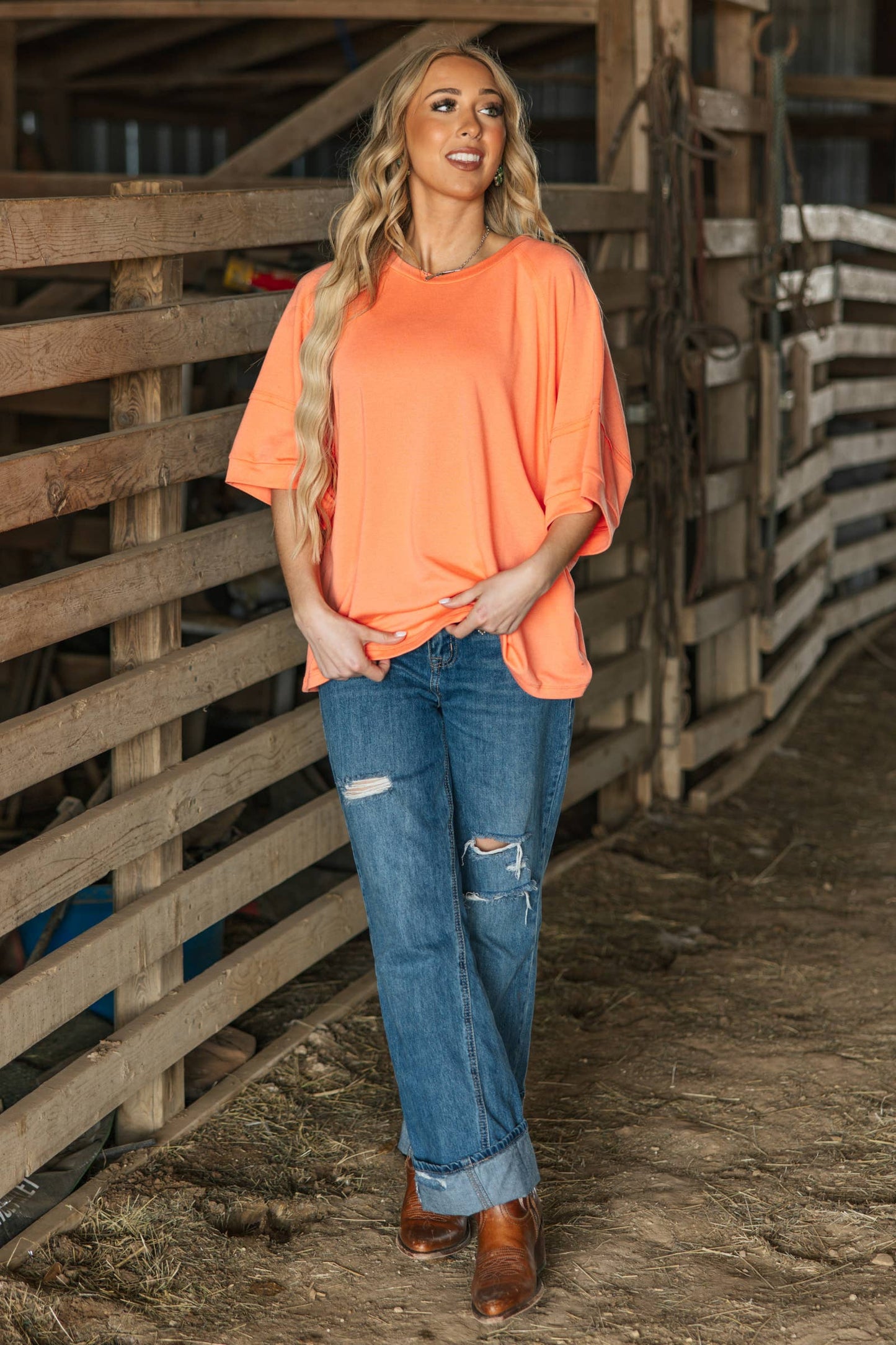 Oversized Relaxed Fit Terry Top: APRICOT SPLASH